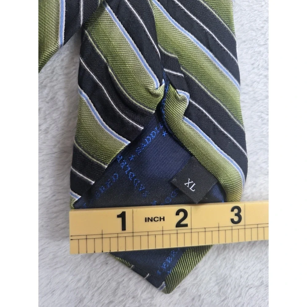 Saddlebred XL Long Silk Tie Green Black Stripe Extra Long 100% Silk Classic - Picture 8 of 10